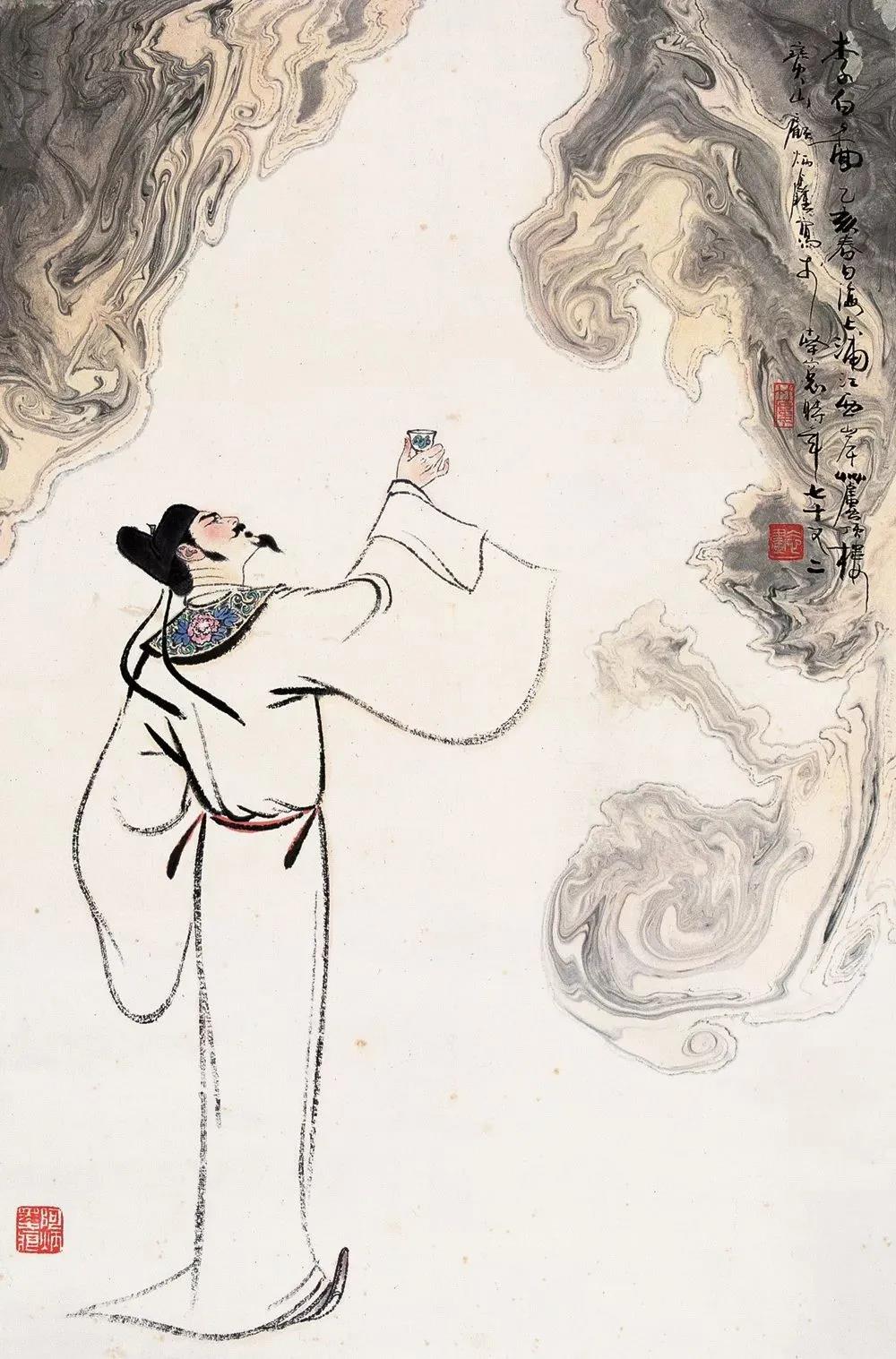 ▲“詩仙”李白勸自己喝酒：“舉杯邀明月，對飲成三人”。（圖片來源：三聯(lián)生活周刊）